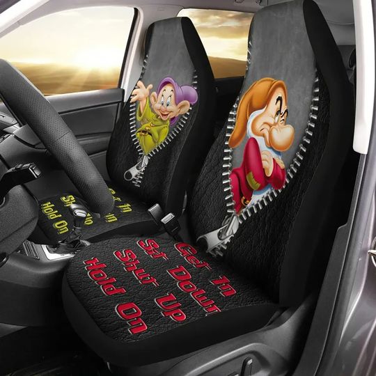 Grumpy Dopey Car Seat Covers Set, Disney Carseat Cover, Front Seat Covers, Funny Car Seat, Snow White Seat Cover, 7 Dwarfs Gift