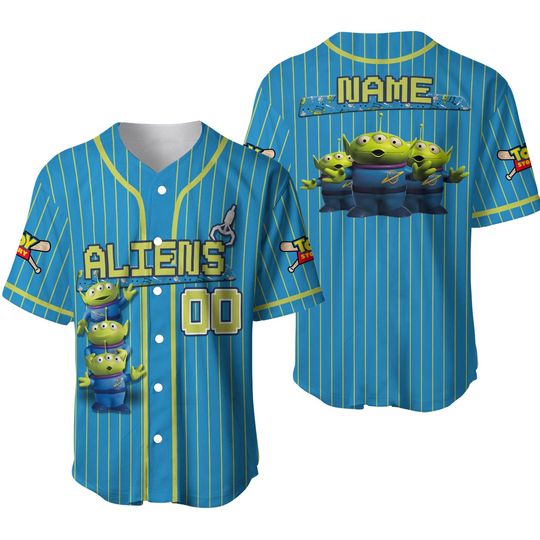 Custom Disney Toy Story Aliens Baseball Jersey, Disney Pixar Toy Story Baseball Jersey, Aliens Baseball Jersey