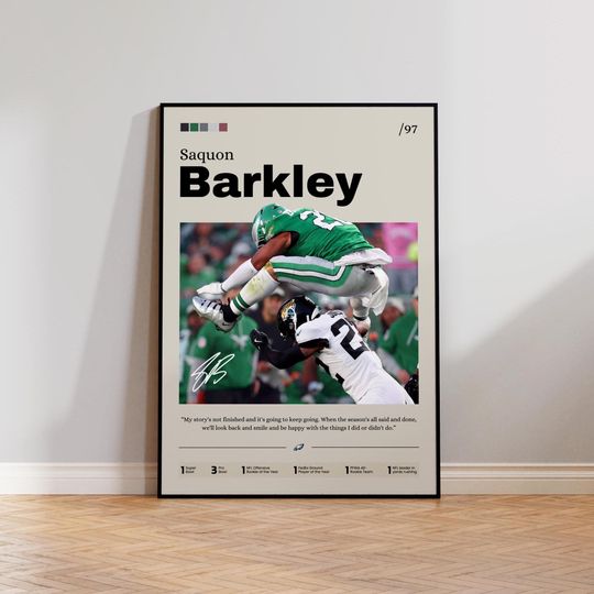 Saquon Barkley Poster, Barkley Print Decor, Football Art, Sports Fan Gift, Athlete Artwork, Philadelphia Eagles Poster, Man Cave Decor