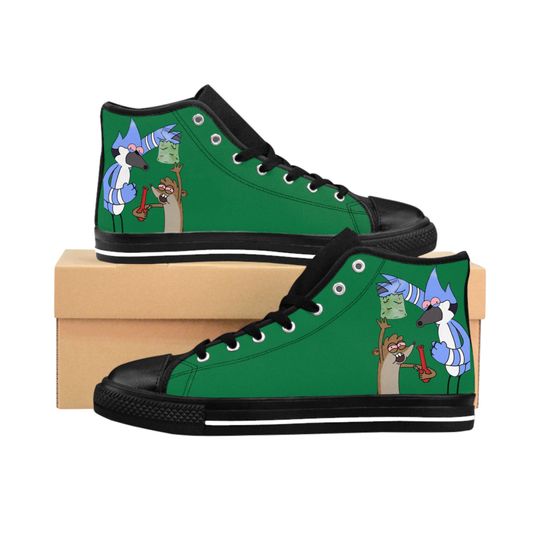 Mordecai and Rigby Custom High Top Canvas Shoes | Regular Show Converse Style Sneakers for Men & Women