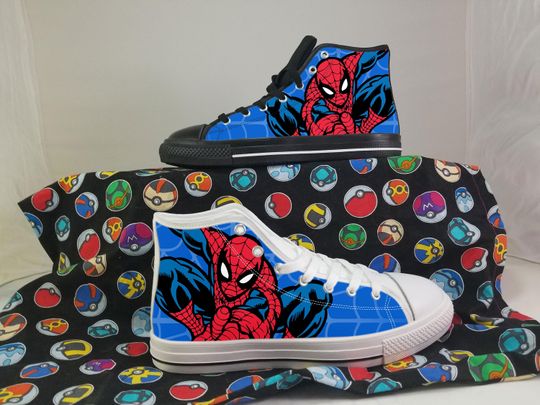 Spiderman Shoes, Peter Parker Converse Style Shoes, Superhero Gift Idea, Women's Men's High Top Sneakers