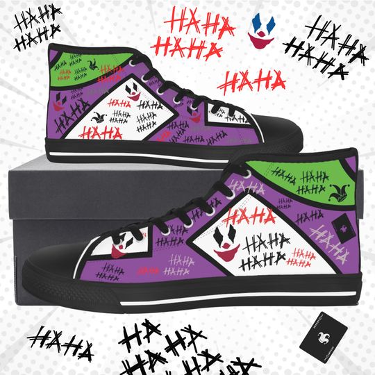 Custom Joker High Top Sneakers, DC Comics Fan Mens Shoes, Cosplay Custom Shoes, Joker Halloween Shoes, Men's High Top Sneakers, Gift for men