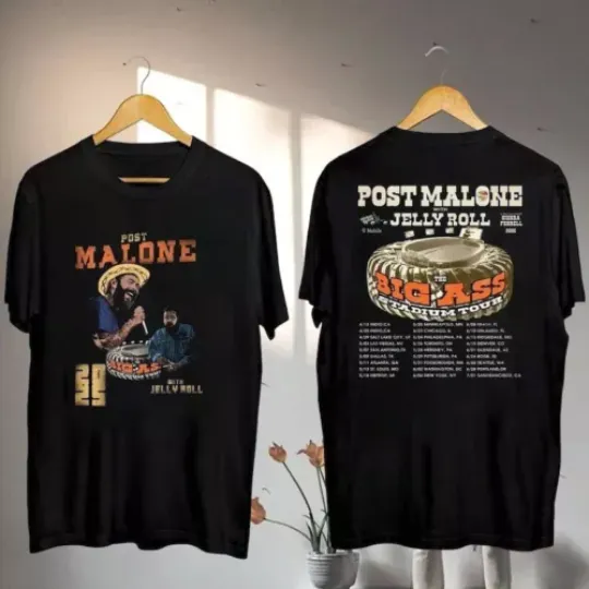 2025 Post Malone Big Ass Stadium Tour Shirt, Post Malone And Jelly Roll Shirt
