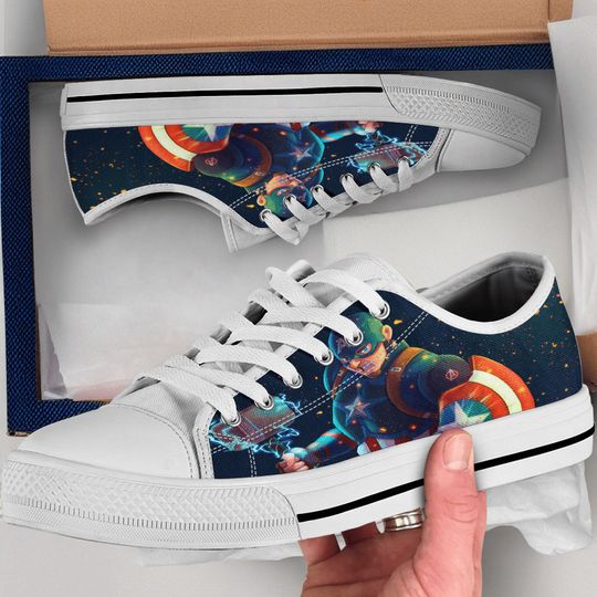 Captain America Shoes, Captain America Converse Style Shoes, Captain America Gift Idea, Women's Men's High Top Sneakers