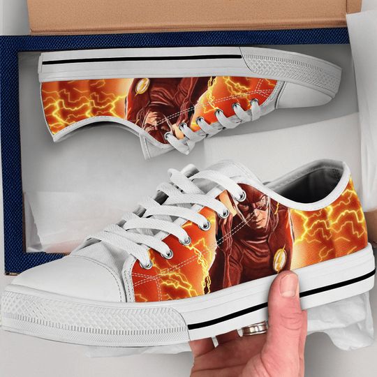 The Flash Shoes, Flash Converse Style Shoes, Flash Fan Gift Idea, Women's Men's High Top Sneakers