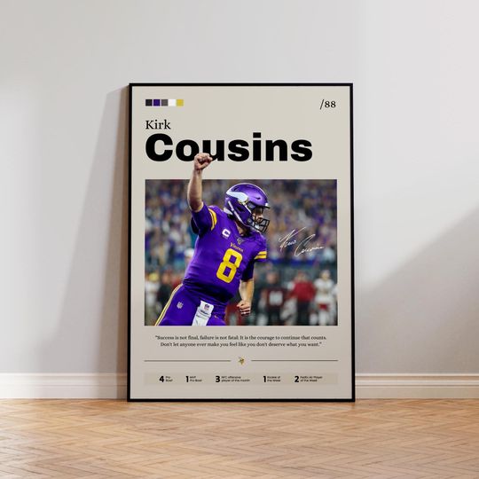 Kirk Cousins Poster, Cousins Print Decor, Football Art, Sports Fan Gift, Athlete Artwork, Minnesota Vikings Poster, Man Cave Decor