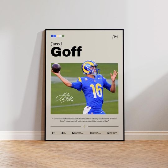 Jared Goff Poster, Goff Print Decor, Football Art, Sports Fan Gift, Athlete Artwork, Los Angeles Rams Poster, Man Cave Decor