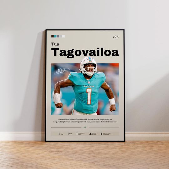 Tua Tagovailoa Poster, Tagovailoa Print Decor, Football Art, Sports Fan Gift, Athlete Artwork, Miami Dolphins Poster, Man Cave Decor