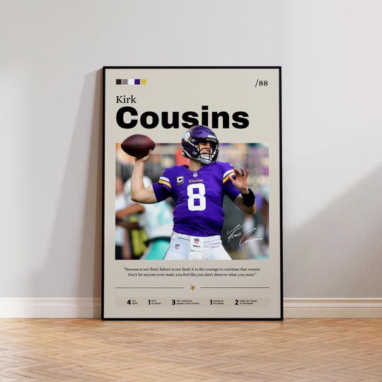 Kirk Cousins Poster, Cousins Print Decor, Football Art, Sports Fan Gift, Athlete Artwork, Minnesota Vikings Poster, Man Cave Decor