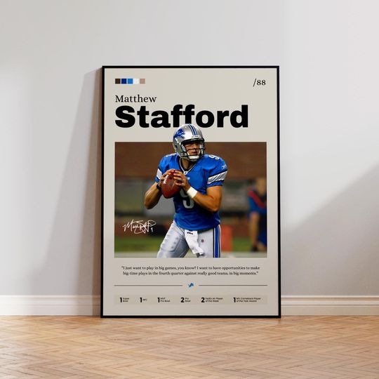 Matthew Stafford Poster Art, Stafford Print Decor, Football Art, Sports Fan Gift, Athlete Artwork, Detroit Lions Poster, Man Cave Decor
