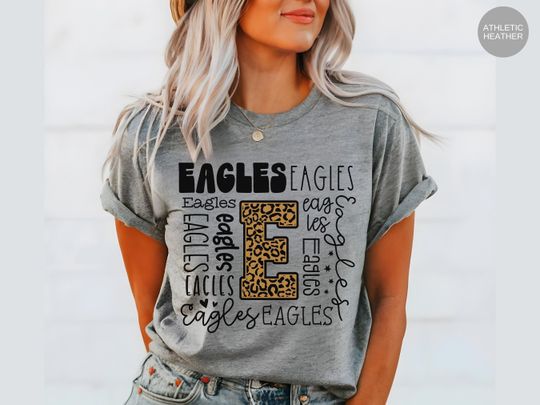 EAGLES Shirt, Eagles Team T Shirt, School Pride Tee, School Spirit Tshirt, Initial Typography, Mama Outfit, Teacher Tee, Sports Fan T-Shirt