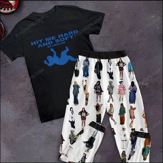 Hit Me Hard and Soft Holiday Pajamas Set, Billie Eilish Family Pajamas, Billie Eilish Family Christmas Pajamas Set.
