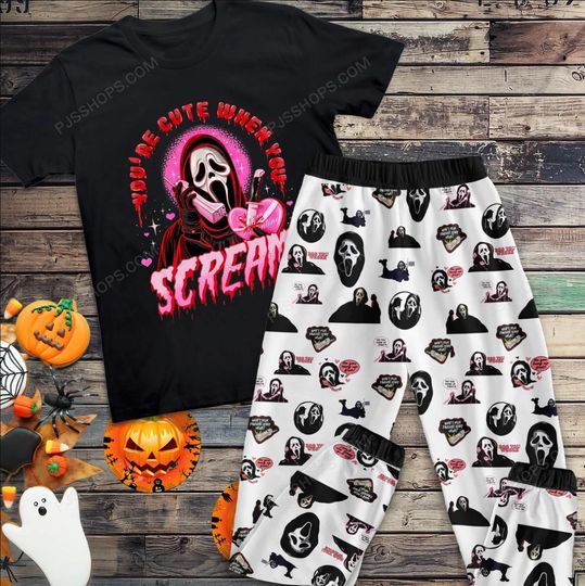 Ghostface Halloween Pajamas Set, Ghostface Horror Movie Pajamas Set, Ghostface Pajamas For Adult And Kids