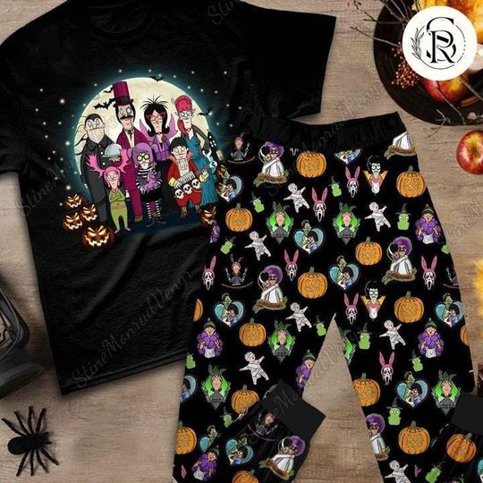 Bobs Burgers Halloween Pajamas Set, Bobs Burgers Movie Pjs, Belcher Family T-Shirt Pants, Vampire Burger Pj Set, Pajamas Family Gift
