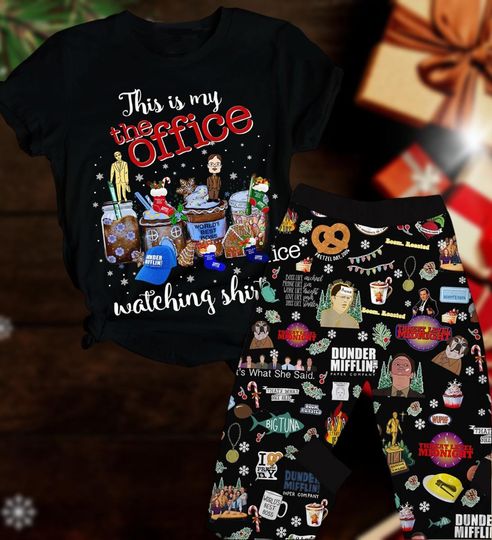 The Office Threat Level Midnight Pajamas, The Office Watching Shirt Pants, Threat Level Midnight Pj Set, Tv Movie Holiday Pajamas