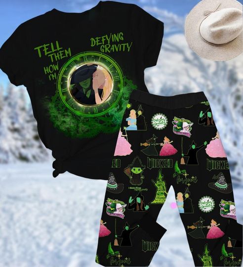 Wicked Musical Pajamas Set, Tell Them How Im Defying Gravity Pjs Set, Wizard of Oz wicked T-Shirt Pants, Horror Character Xmas Pajamas