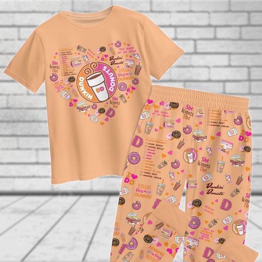 Dunkin Donut Pajamas, Donut Coffee Thick Pjs, Dunkin Coffee Pajamas Family, Drinking Lover Pj Set, Dunkin Donut Food Bridesmaid Pajamas