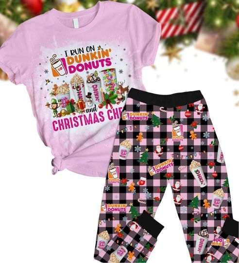 Dunkin Donut Pajamas Set, Donut Coffee Tshirt Pants Set, Drinking Lover Pajamas Pants, Dunkin Donut Food Family Pajamas, Valentine Gift