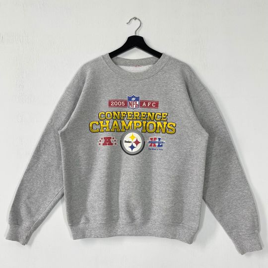 Vintage Pittsburgh Steeler Sweatshirt Steeler Crewneck Steeler Sweater Pullover Sportswear football Pittsburgh Steeler Print Logo Grey Medium