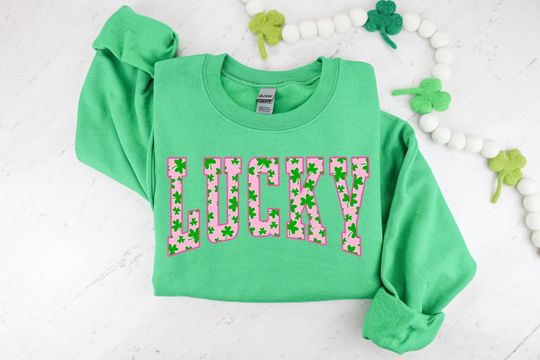 Lucky Sweatshirt, Clover Sweatshirt, St Patricks Day Sweatshirt, Saint Patrick's Pullover, Lucky Sweater, Clovers, Simple Holiday Sweater
