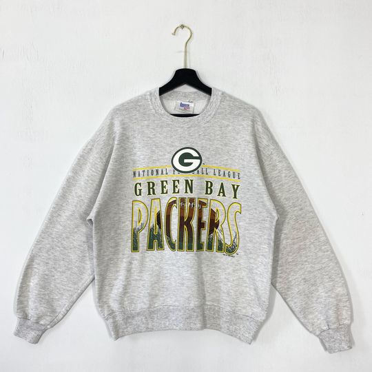 Vintage 90s Green Bay Packers Sweatshirt Green Bay Packers Crewneck Packers Sweater Pullover Sportswear football Packers Print Logo Grey Medium