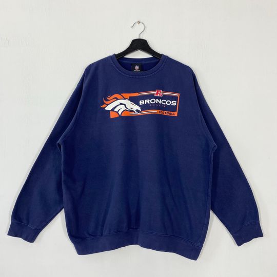 Vintage Denver Broncos Sweatshirt Denver Broncos Crewneck Broncos Sweater Pullover Sportswear football Denver Broncos Print Logo Blue XXLarge