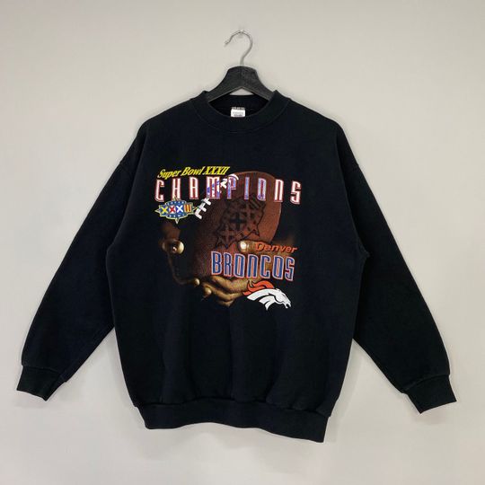 Vintage 90s Denver Broncos Sweatshirt Broncos Crewneck Denver Broncos Sweater Pullover Sportswear football Denver Broncos Print Logo Black Medium