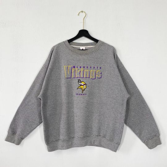 Vintage Minnesota Vikings Sweatshirt Vikings Crewneck Vikings Sweater Pullover Sportswear football Minnesota Vikings Embroidered Logo Grey Large