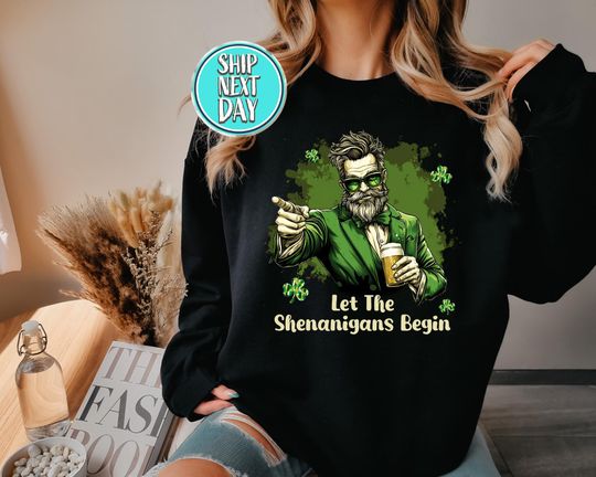 Let The Shenanigans Begin St Patricks Day Jewish Man With Beer Sweatshirt, Funny St Pattys Day Hoodie, Cute St Patrick's Day Sweater-MM302