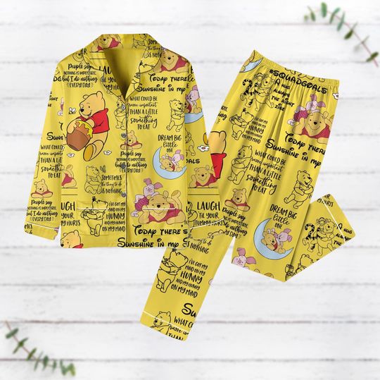 Pooh Bear Christmas Pajamas, Disney Pooh Santa Lights Holiday Pajamas, Winnie Pooh Matching Pajamas Set, Pooh And Piglet Xmas Pajamas