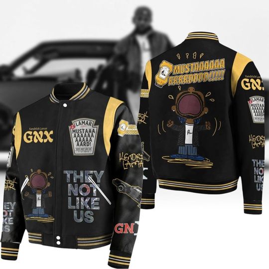 Kendrick Lamar Mustard Zipper Baseball Jacket, Mustard Meme Jacket Men, GNX Album Reference Racing Jacket, Hip Hop Music Gift For Fan