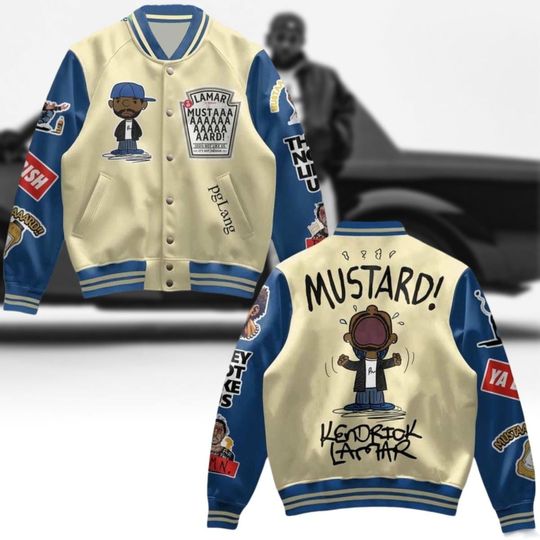 Kendrick Lamar Mustard Baseball Jacket, Funny Mustard Meme Jacket Men, Gnx Album Fan Gift, Kendrick Lamar Tour 2025 Racing Jacket