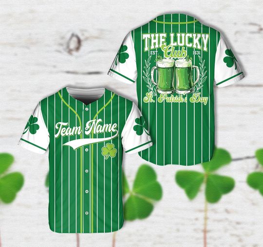 Personalized Name St Patrick's Day Baseball Jersey, Custom Color Lucky Club Green Beer Jersey St Patty's Day Drinking Shirt Irish Party Gift