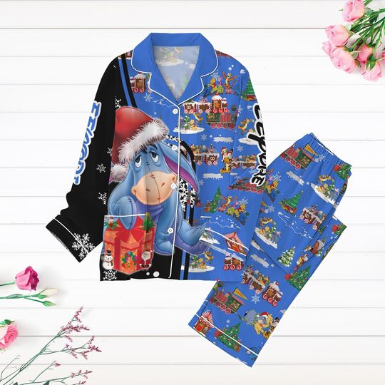 Eeyore Christmas Pajamas, Disney Donkey Holiday Pajamas, Winnie The Pooh Xmas Shirt, Santa Eeyore Pajamas For Party, Pooh Tigger Pjs