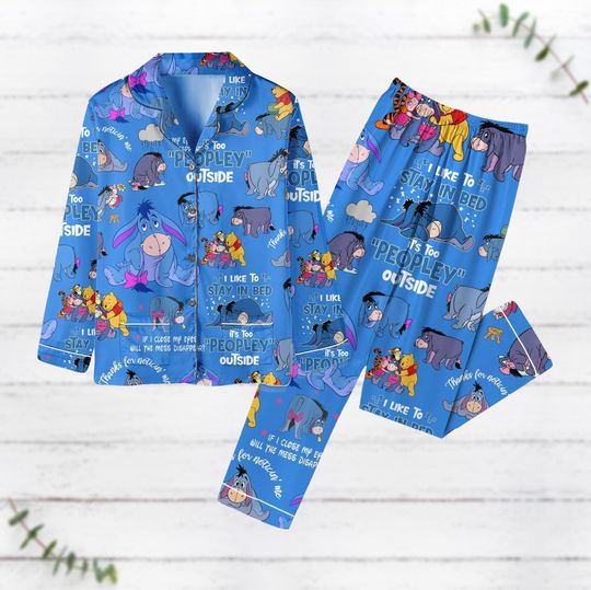 Eeyore Christmas Pajamas, Disney Donkey Santa Lights Holiday Pajamas, Winnie Pooh Matching Pajamas Set, Pooh And Friends Xmas Pajamas