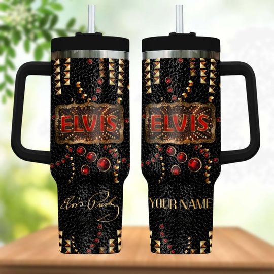 Elvis Presley Music Tumbler 40oz, Elvis King Stainless Tumbler With Handle, Custom King Of Rock And Roll Tumbler, Gift For Elvis Fan