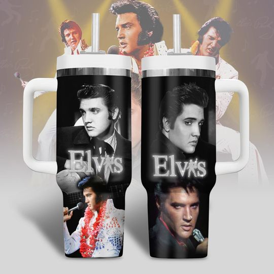 Elvis Presley Tumbler 40 Oz, Elvis King Stainless Tumbler, Elvis Presley Tour Gift For Fan, King Of Rock And Roll Coffee Tumbler