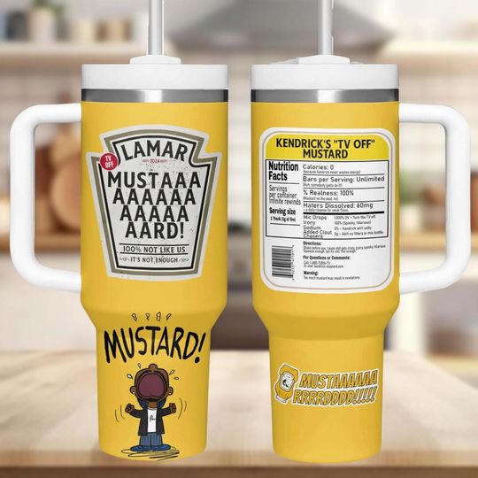 Kendrick Lamar Mustard Tumbler, Mustard Meme Stainless Tumbler, Kendrick Lamar Tour Coffee Cup, Gnx Album Tumbler With Straw