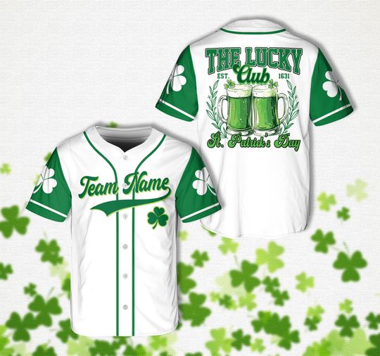 Personalized Name St Patrick's Day Baseball Jersey, Custom Color Lucky Club Green Beer Jersey, St Paddy's Day Drinking Shirt Irish Pub Shirt