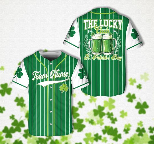 Personalized Name St Patrick's Day Baseball Jersey, Custom Color Lucky Club Green Beer Jersey, St Paddy's Day Drinking Shirt Irish Pub Shirt