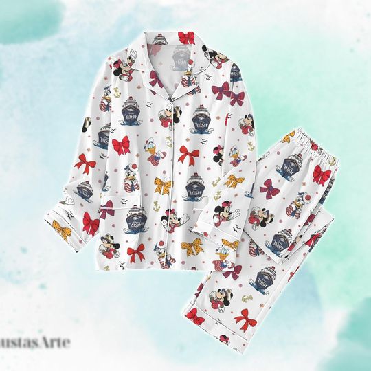 Mickey & Friends Disney Cruise Line Pajamas, Disney Wish Fantasy Magic Wonder Pajamas, Family Cruise Pajamas Set, Coquette Bows Pajamas