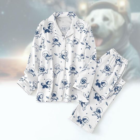 Dogs in Space Pajamas Set, Funny Dog Pajamas, Galaxy Space Dogs Pajamas, Dog Lover Gift, Dog Mom Pajamas, Pajamas For Mom