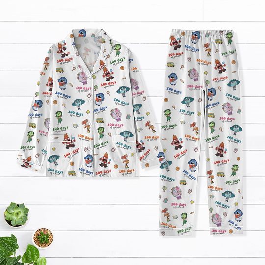 Inside Out 3 100 Days Of School Pajamas Set, Back To School Pajamas, Joy Sadness Anger Envy Anxiety Embarrassment Fear School Pajamas