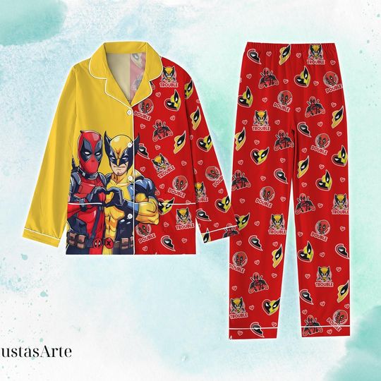Double Trouble Wolverine and Deadpool Pajamas Set, Cute Wolverine Deadpool Pajamas, Superhero Best Friends Gift, Disney Superhero Pajam