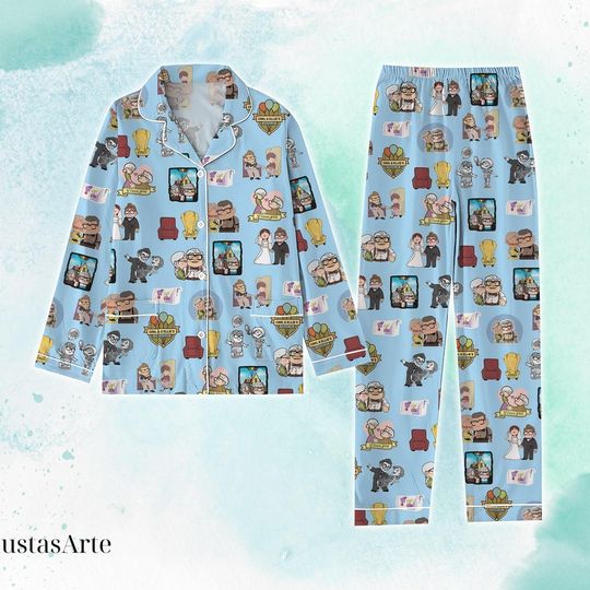 Disney Pixar Up Carl And Ellie Pajamas Set, Carl And Ellie Pajamas, Ellie And Carl Couple Pajamas, Disney Honeymoon Pajamas, Disney Cou