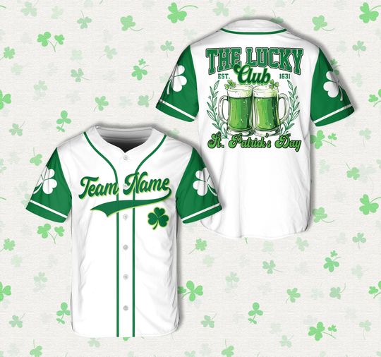Personalized Name St Patrick's Day Baseball Jersey, Custom Color Lucky Club Green Beer Jersey, St Patty's Day Drinking Shirt Irish Pub Shirt