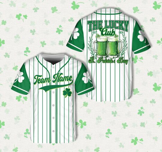 Personalized Name St Patrick's Day Baseball Jersey, Custom Color Lucky Club Green Beer Jersey, St Patty's Day Drinking Shirt Irish Pub Shirt