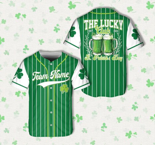 Personalized Name St Patrick's Day Baseball Jersey, Custom Color Lucky Club Green Beer Jersey, St Patty's Day Drinking Shirt Irish Pub Shirt