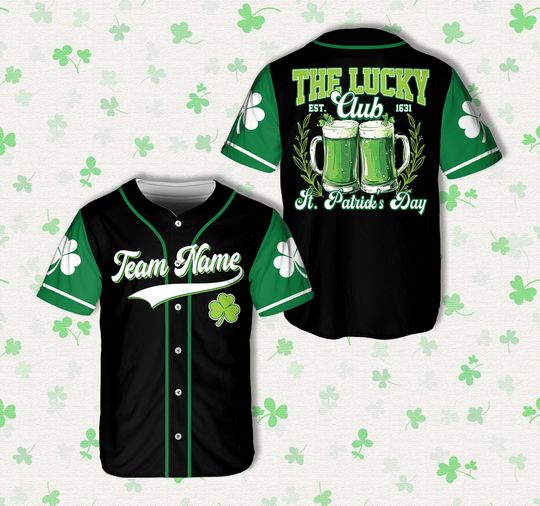 Personalized Name St Patrick's Day Baseball Jersey, Custom Color Lucky Club Green Beer Jersey, St Patty's Day Drinking Shirt Irish Pub Shirt