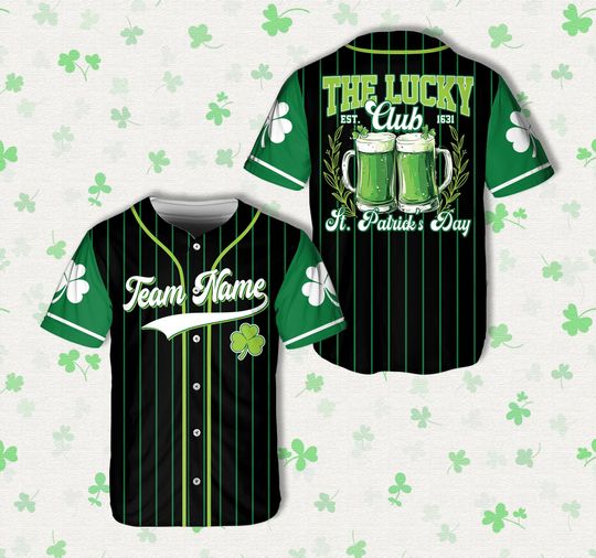 Personalized Name St Patrick's Day Baseball Jersey, Custom Color Lucky Club Green Beer Jersey, St Patty's Day Drinking Shirt Irish Pub Shirt